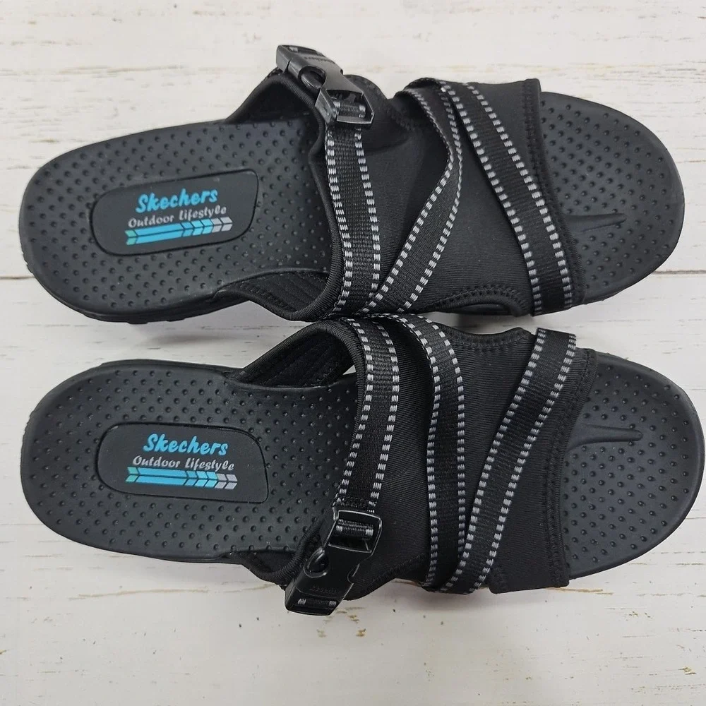 Skechers Sandals Womens Size 10 Black Reggae Slide Outdoor‎ Lifestyle 56196S